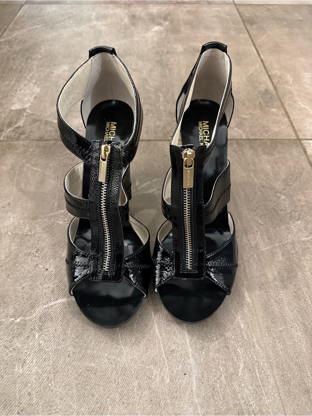 Michael Kors Black Patent Front-Zip Strappy Heels NWT - Picture 6 of 7